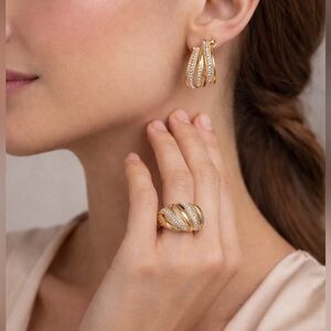 Macy’s Gold Textured Hoop Earrings and Ring Jewelry Set